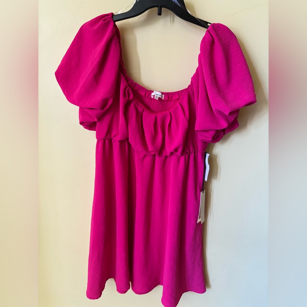 june & hudson Hot Pink Puff-Sleeve Babydoll Tunic - Picture 4 of 9